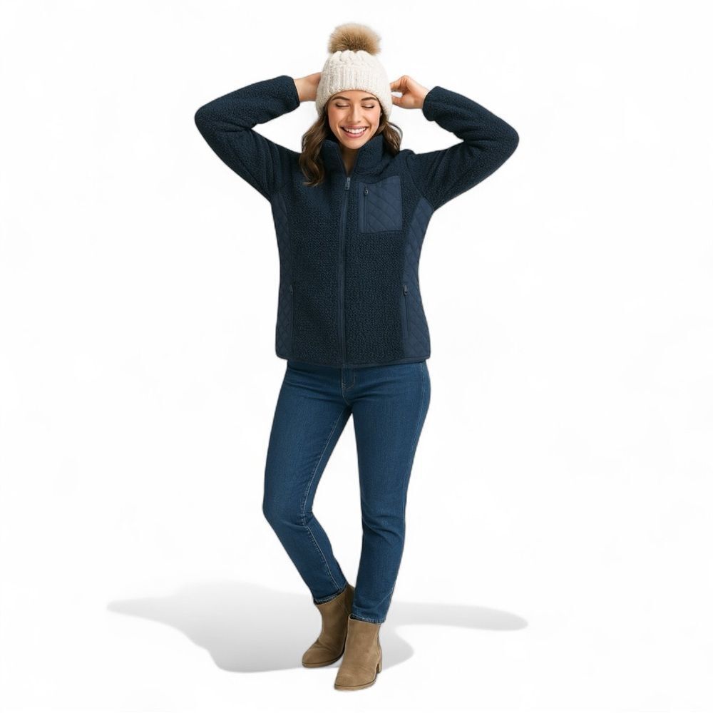 Vineyard Vines Sherpa Fleece Jacket Black Full Zip Quilted XS Cozy Gorpcore - Picture 2 of 8